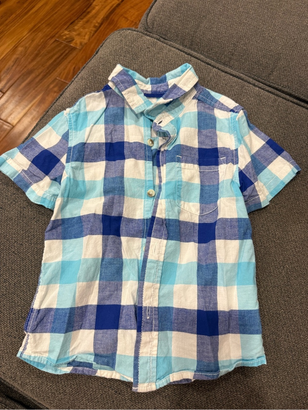 Cat & Jack Light Blue, Royal Blue & White Plaid Short-Sleeve Button-Up